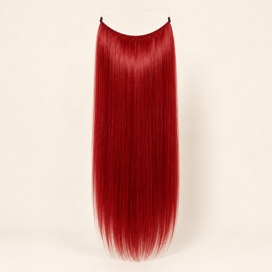 Color 130 (#101) bright red straight extension, product hero; AI-generated visualization.
