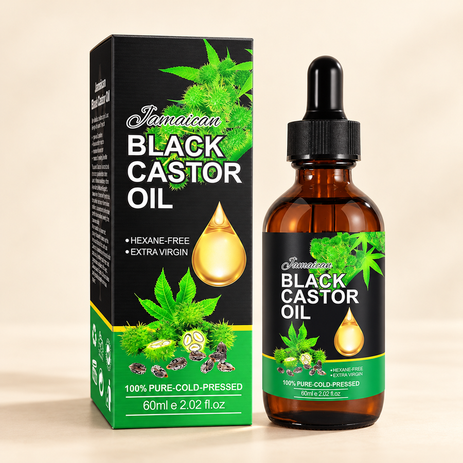 Jamaican Black Castor Oil 60ml, bottle and carton, primary product view, AI-generated visualization
