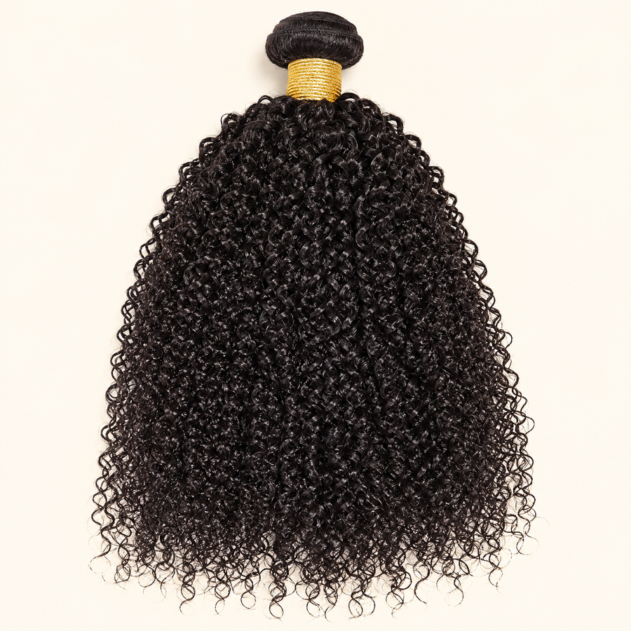 Kinky Curly Human Hair Weave Bundle, natural black, single 16 inch primary, AI-generated visualization