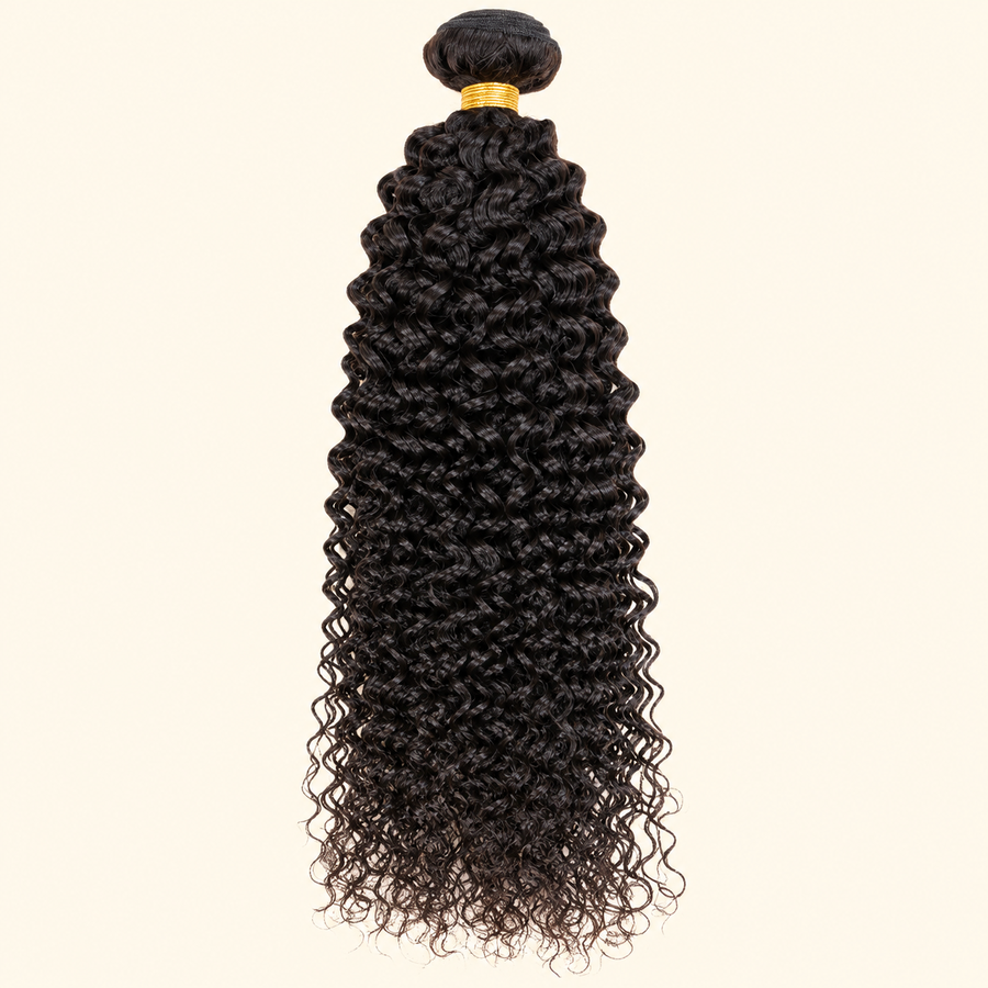 AI-generated visualization of one 28-inch Natural Black Curly Human Hair Bundle, product-only primary