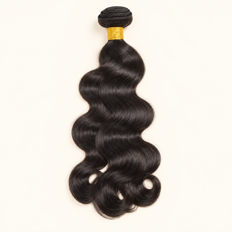 Body Wave Human Hair Bundle, one near-black 22-inch body-wave weft bundle, primary product view, AI-generated visualization.
