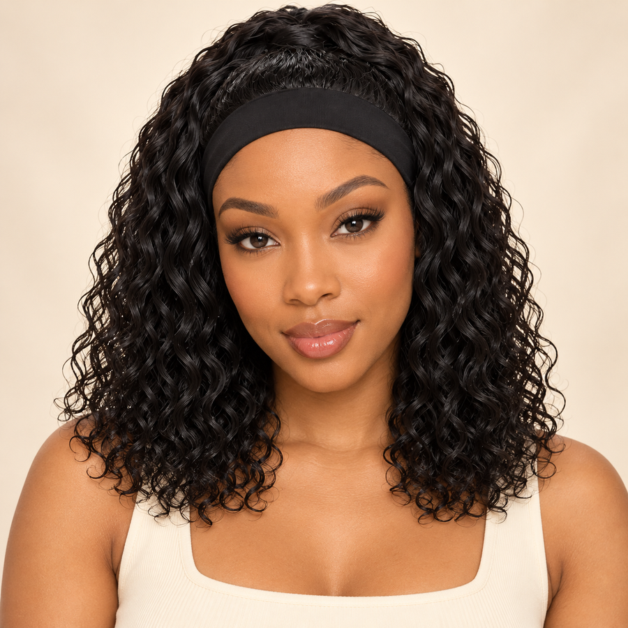 Jerry Curl Human Hair Wig, Black, 12 inch, front view, AI-generated visualization