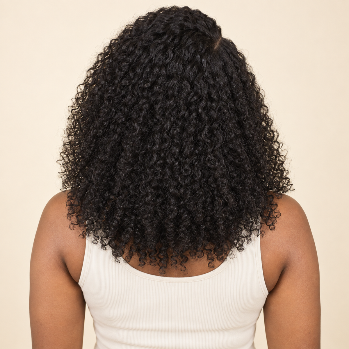 Natural-black jerry curly human-hair lace-front wig, 14-inch view, AI-generated visualization