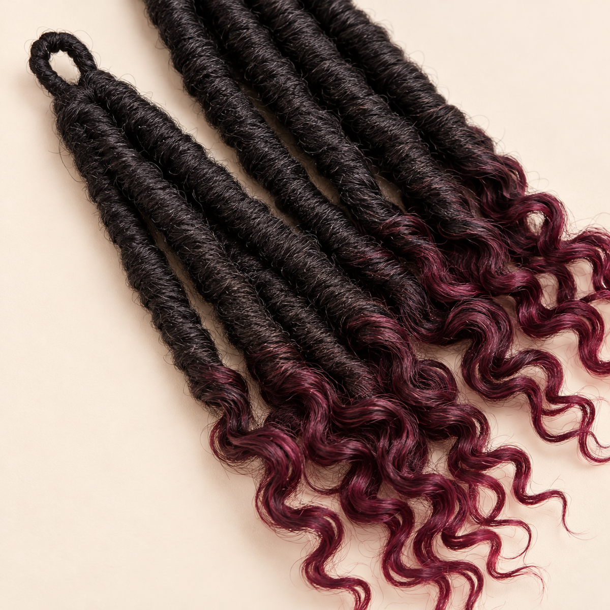 Goddess faux loc crochet extensions, 1B BUG 20 inch, loop and curl detail