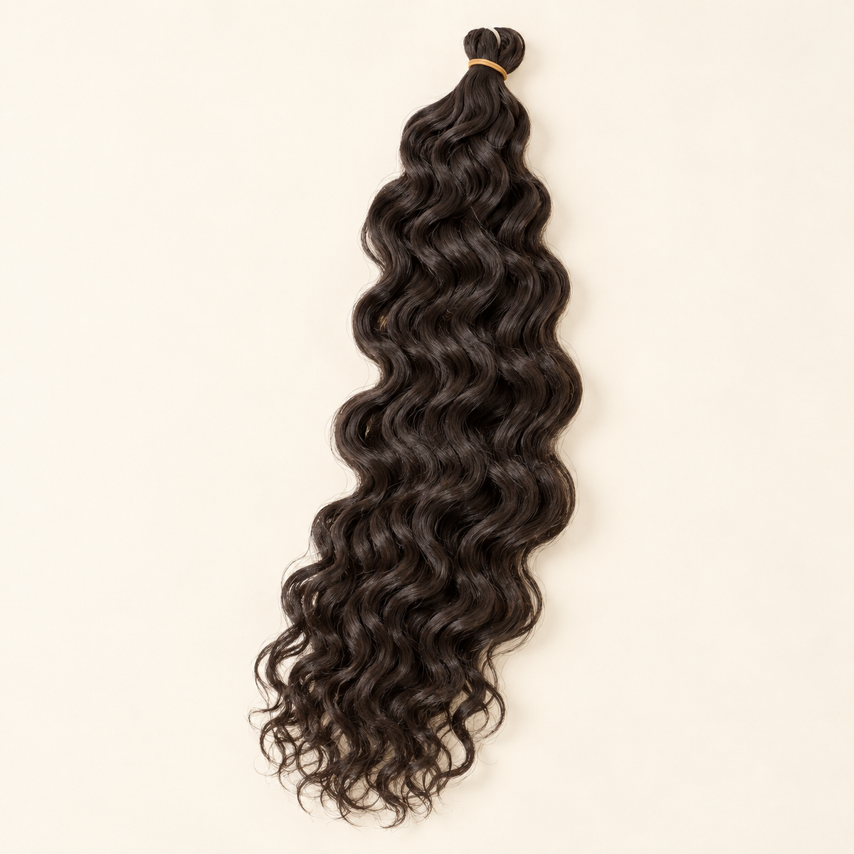 Ocean Wave Crochet Hair 24-inch single extension in shade 1B natural black, full-length flat lay, AI-generated visualization