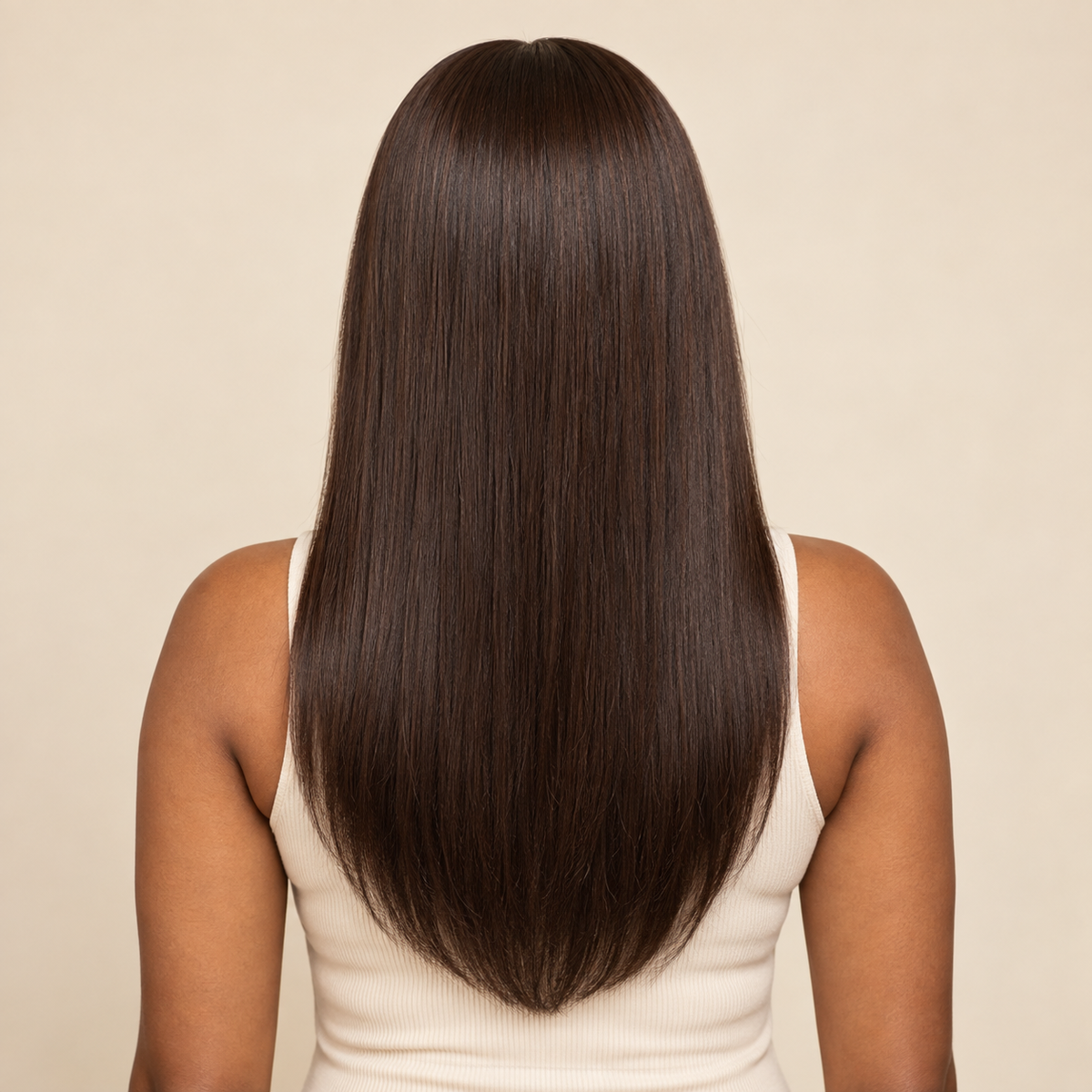 Chocolate Brown Straight 13x4 Lace Front Human Hair Wig, 18 inch, back view, AI-generated visualization