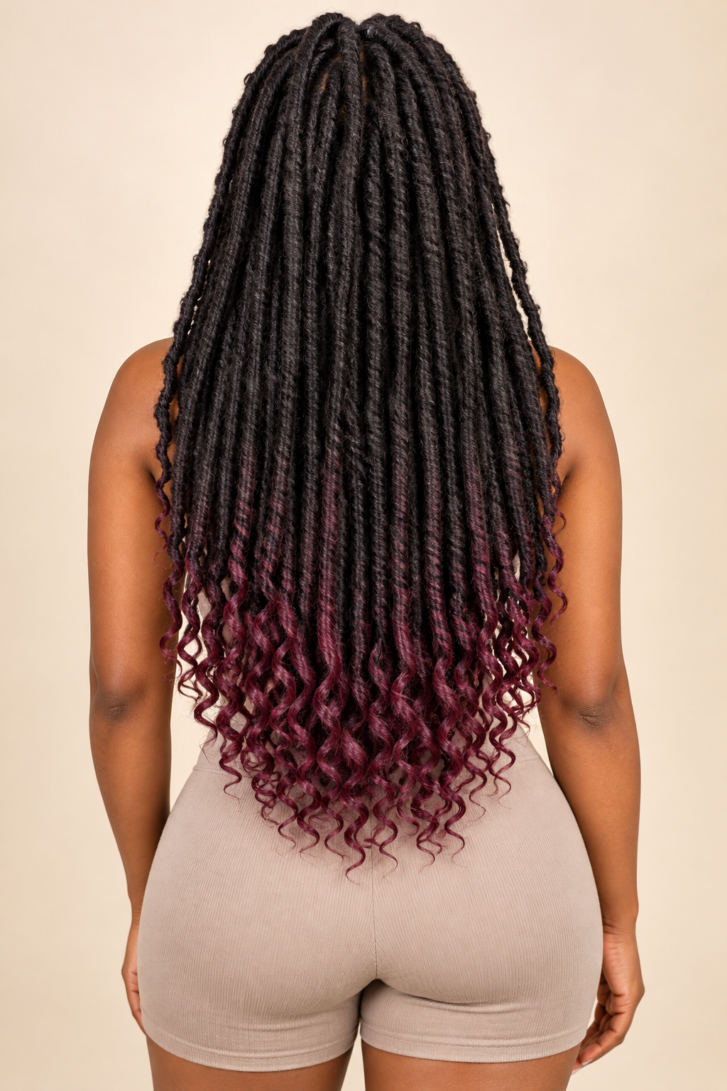 Goddess faux loc crochet extensions, 1B BUG 20 inch, installed back view