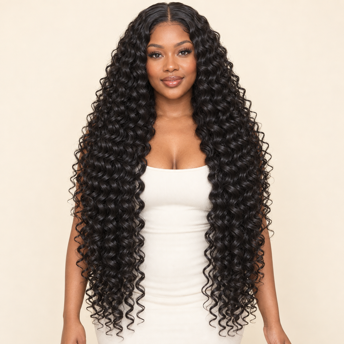 Deep Curly Lace Front Synthetic Wig, black 26 inch length view, AI-generated visualization