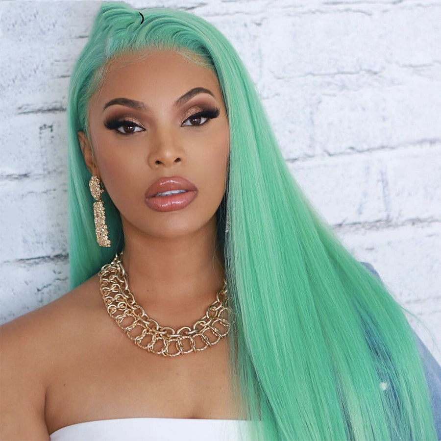 Long Straight Synthetic Wig with Bangs – Green, photo 1