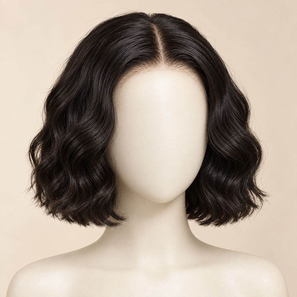 360 Lace Front Wig — 8 inch natural black loose deep wave — AI-generated length visualization