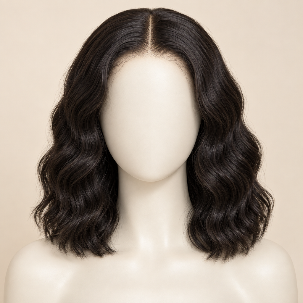 360 Lace Front Wig — 12 inch natural black loose deep wave — AI-generated length visualization