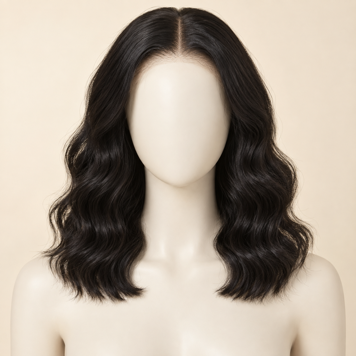 360 Lace Front Wig — 14 inch natural black loose deep wave — AI-generated length visualization