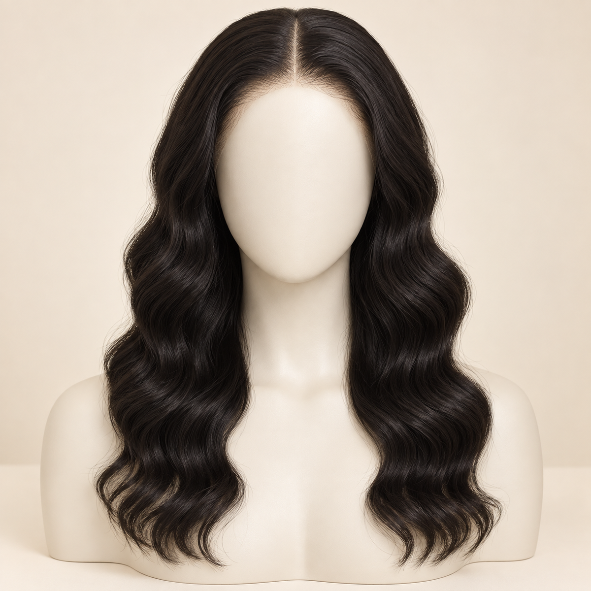 360 Lace Front Wig — 16 inch natural black loose deep wave — AI-generated length visualization