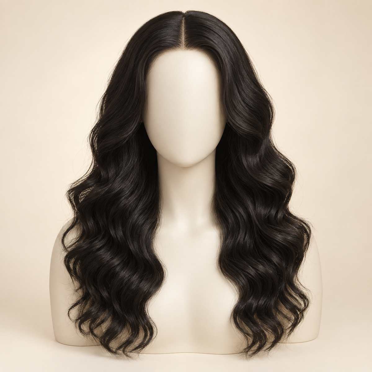 360 Lace Front Wig — 18 inch natural black loose deep wave — mannequin primary — AI-generated visualization