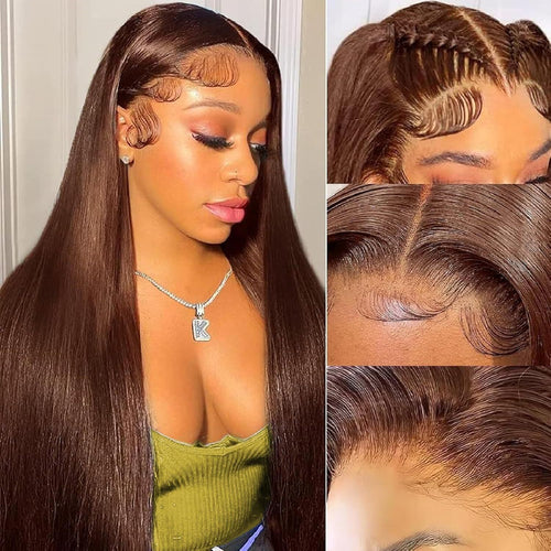 Chocolate Brown Straight 13x4 Lace Front Human Hair Wig