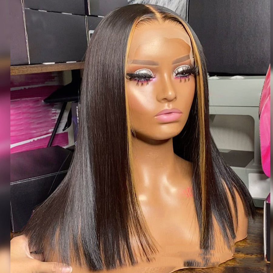 Straight Highlight Ombre 5x5 Lace Closure Human Hair Wig, color Brown, photo 1