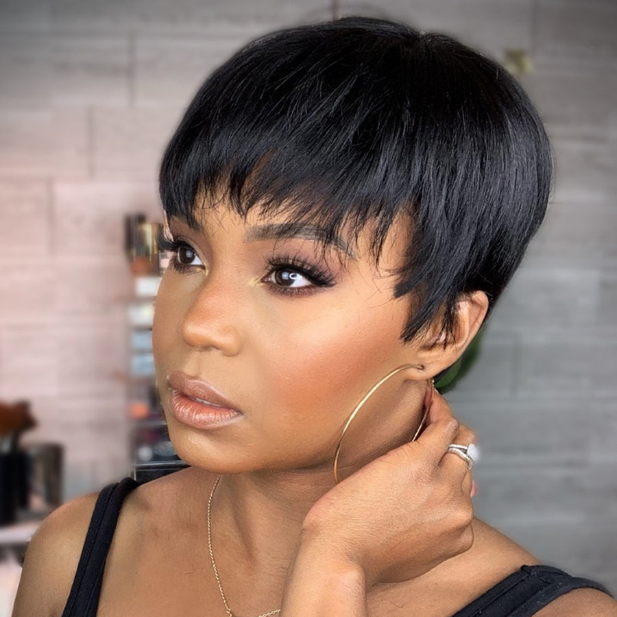 Short Pixie Cut Human Hair Wig with Bangs – Black, photo 1
