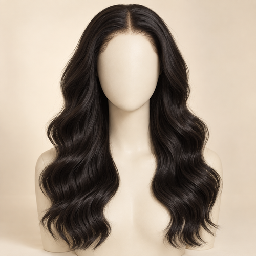 Body Wave 13x4 human hair wig, 18 inch, mannequin primary view, AI-generated visualization