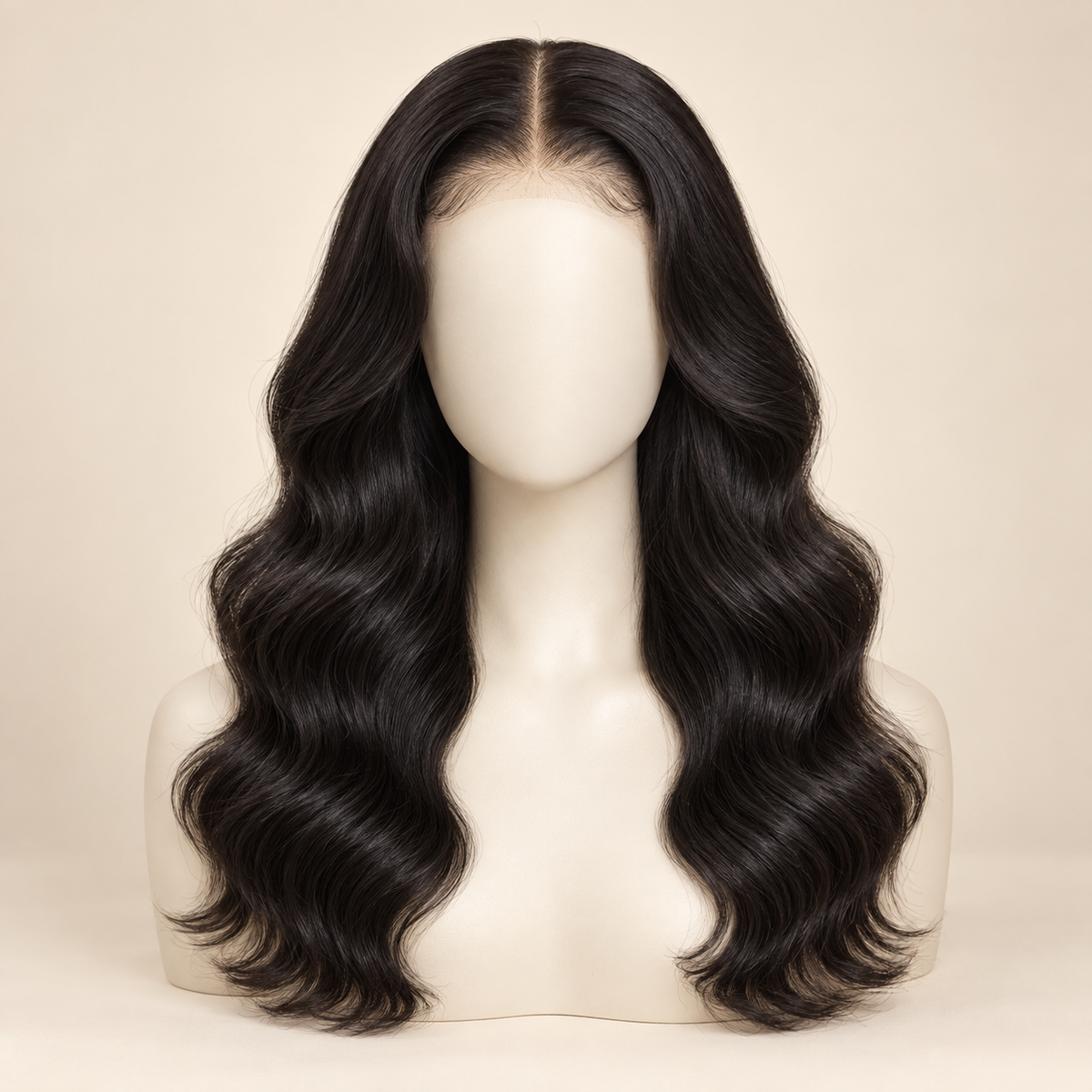 Body Wave human hair wig, 13x4 lace, 18 inch, mannequin primary view, AI-generated visualization