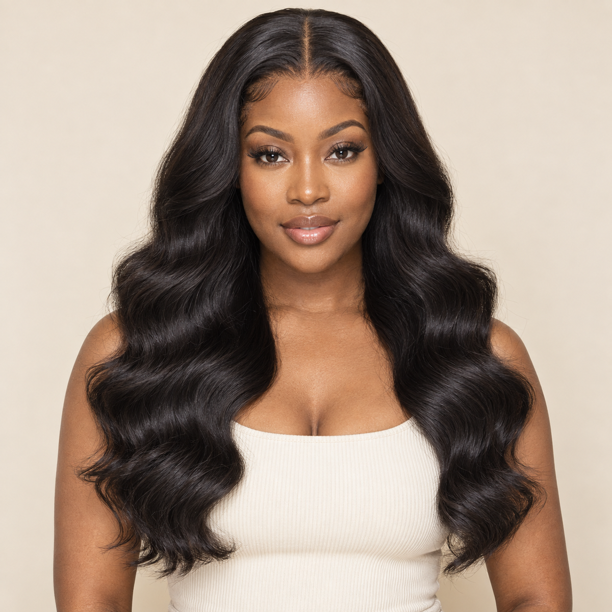 Body Wave human hair wig, 13x4 lace, 18 inch, front view, AI-generated visualization