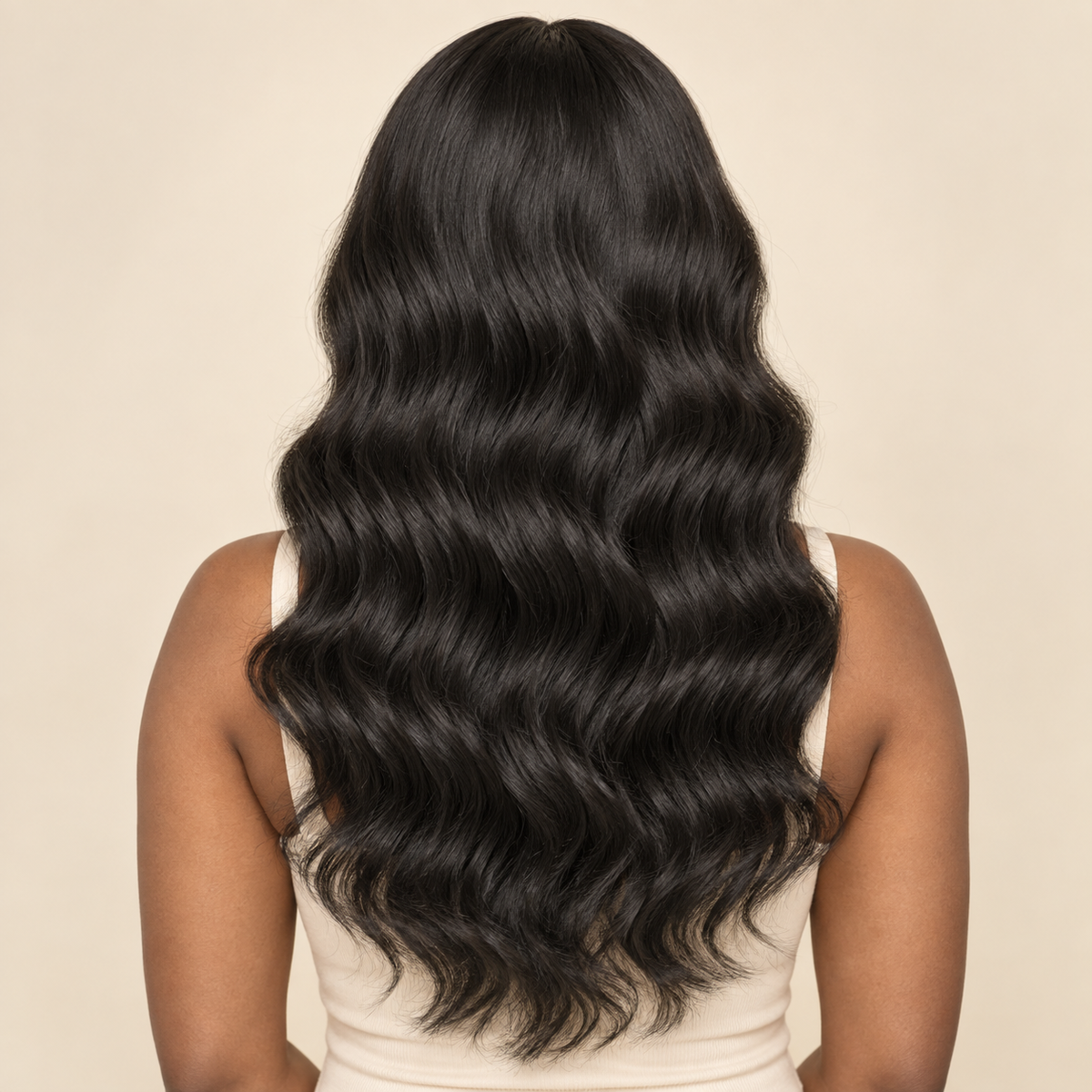 Body Wave human hair wig, 13x4 lace, 18 inch, back view, AI-generated visualization
