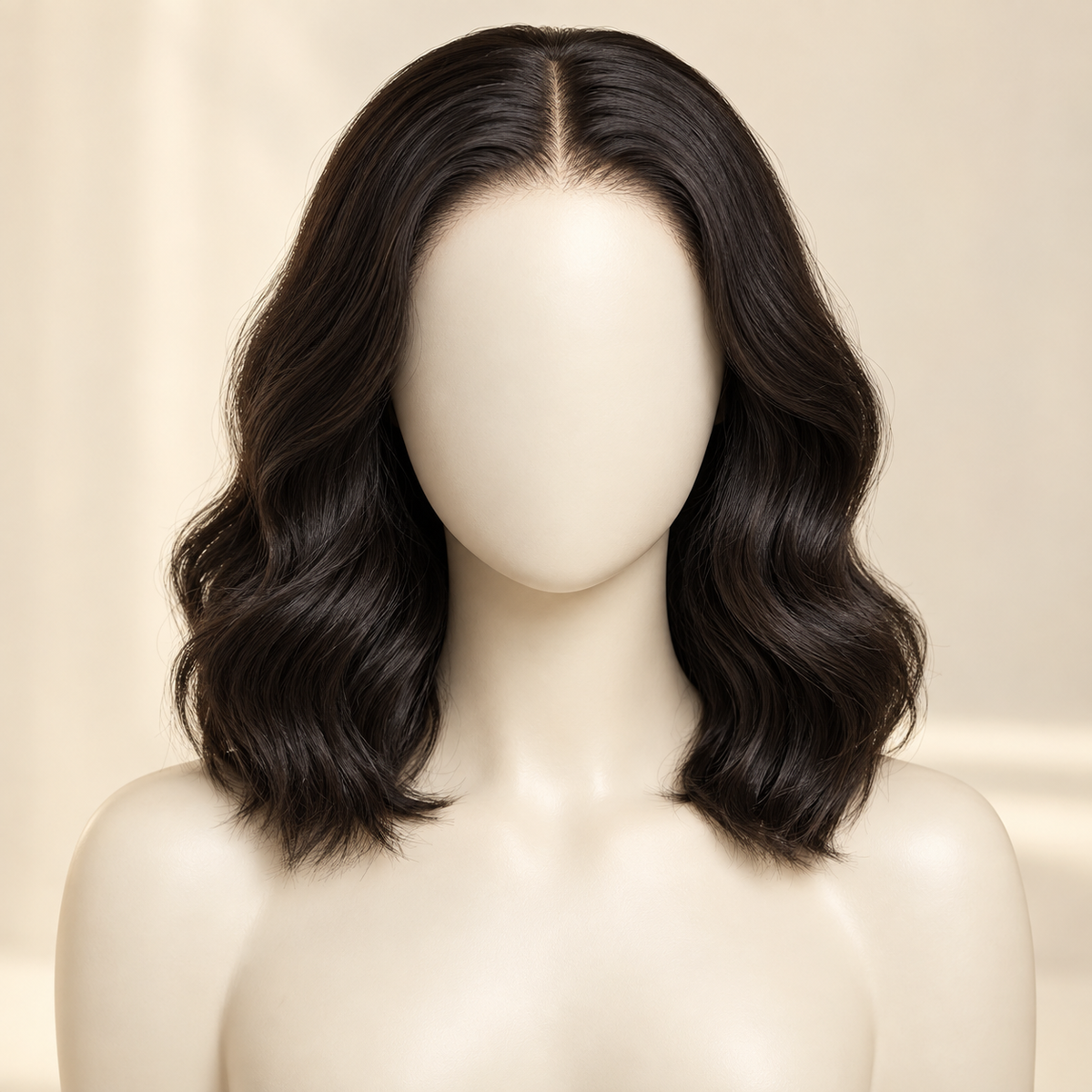 Body Wave 13x4 human hair wig, 12 inch, length view, AI-generated visualization