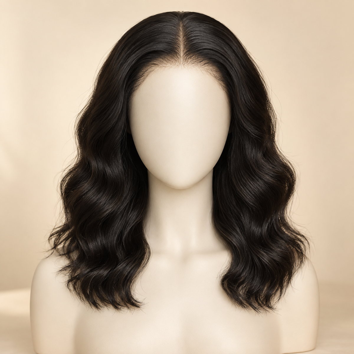 Body Wave 13x4 human hair wig, 14 inch, length view, AI-generated visualization