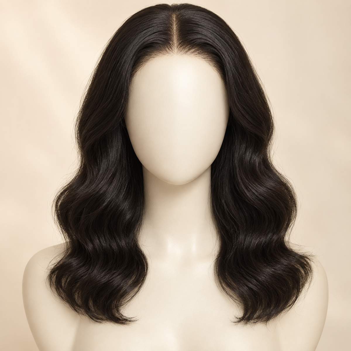 Body Wave 13x4 human hair wig, 16 inch, length view, AI-generated visualization