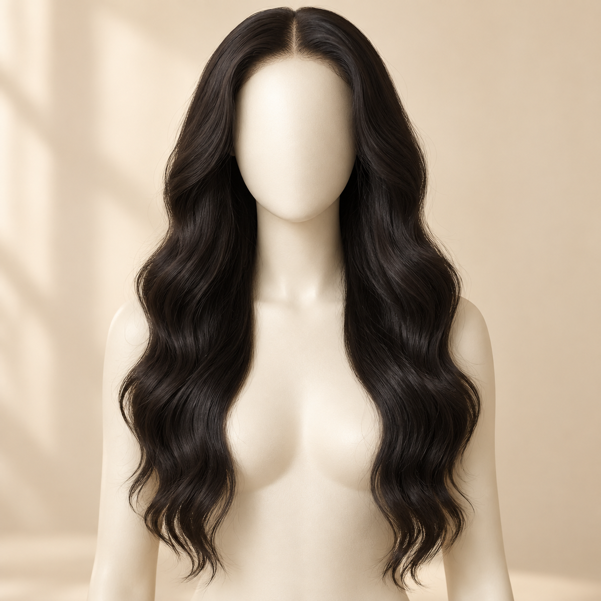 Body Wave 13x4 human hair wig, 20 inch, length view, AI-generated visualization