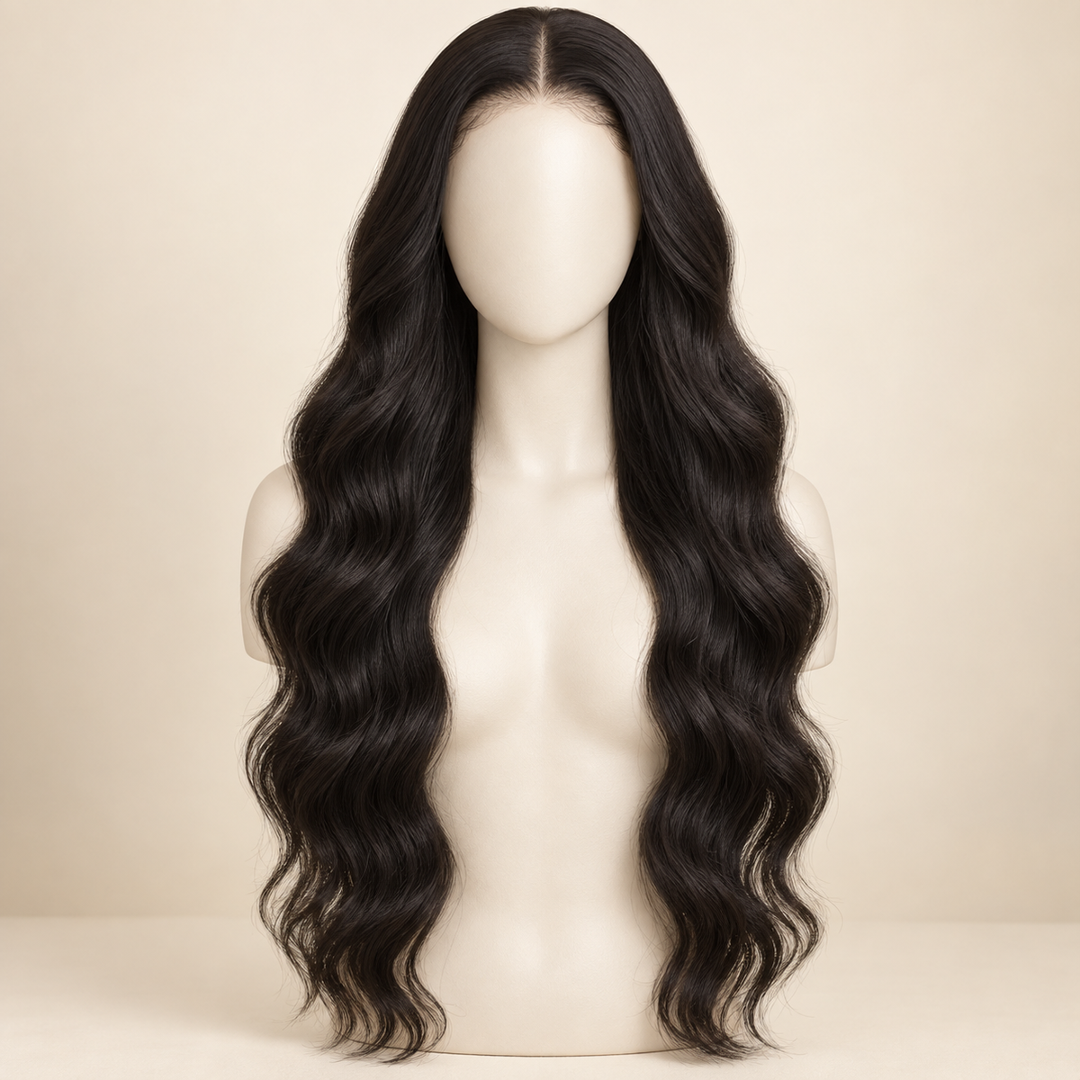 Body Wave 13x4 human hair wig, 24 inch, length view, AI-generated visualization
