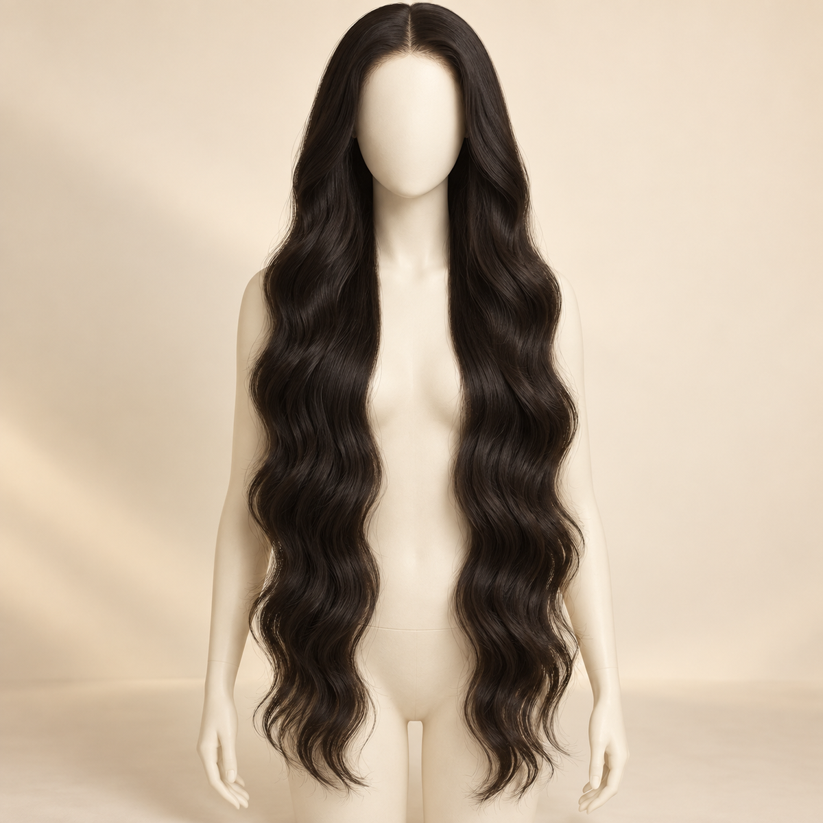 Body Wave 13x4 human hair wig, 30 inch, length view, AI-generated visualization