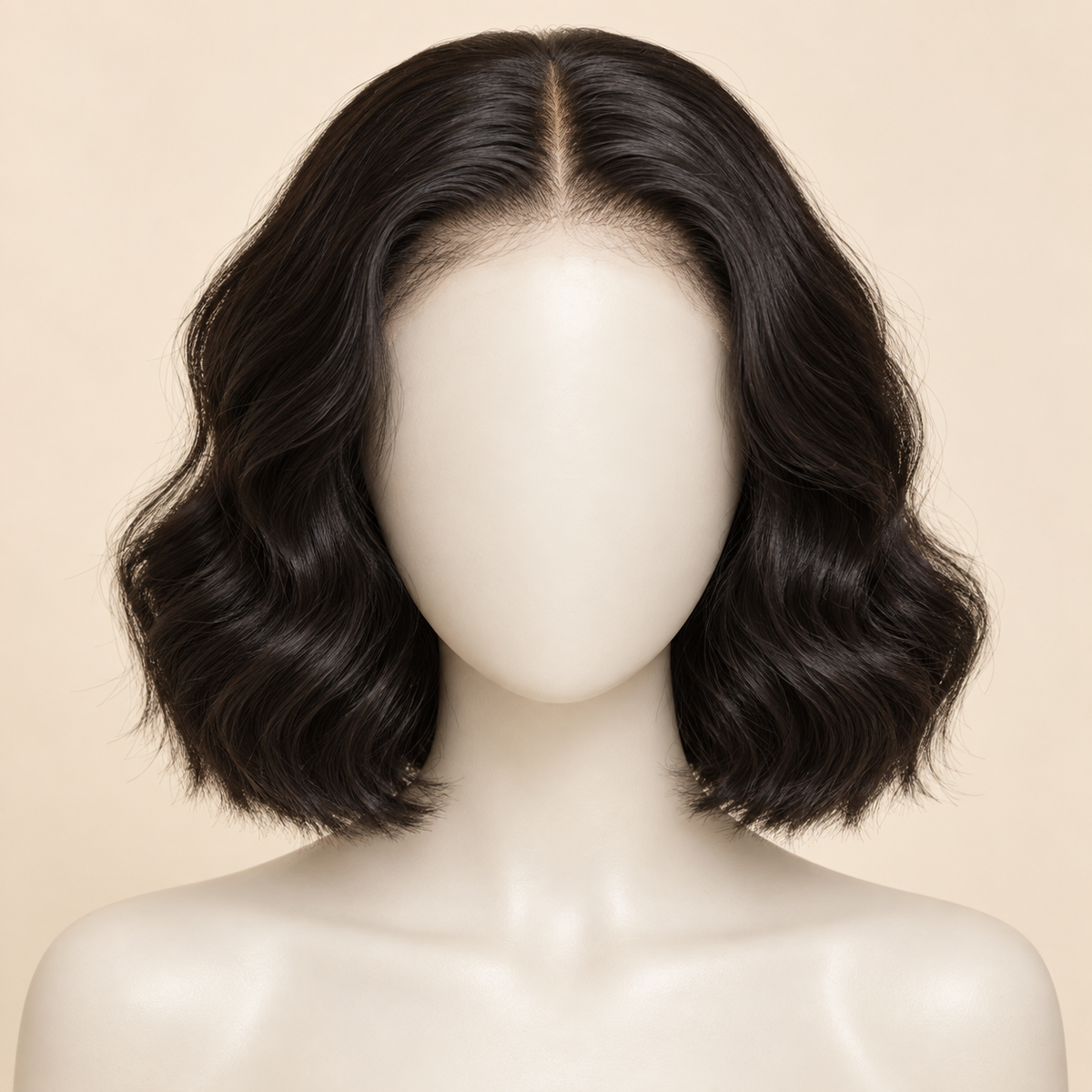 Body Wave 360 Lace Human Hair Wig, 150% density, 10 inch natural black body wave, mannequin length variant, AI-generated visualization.
