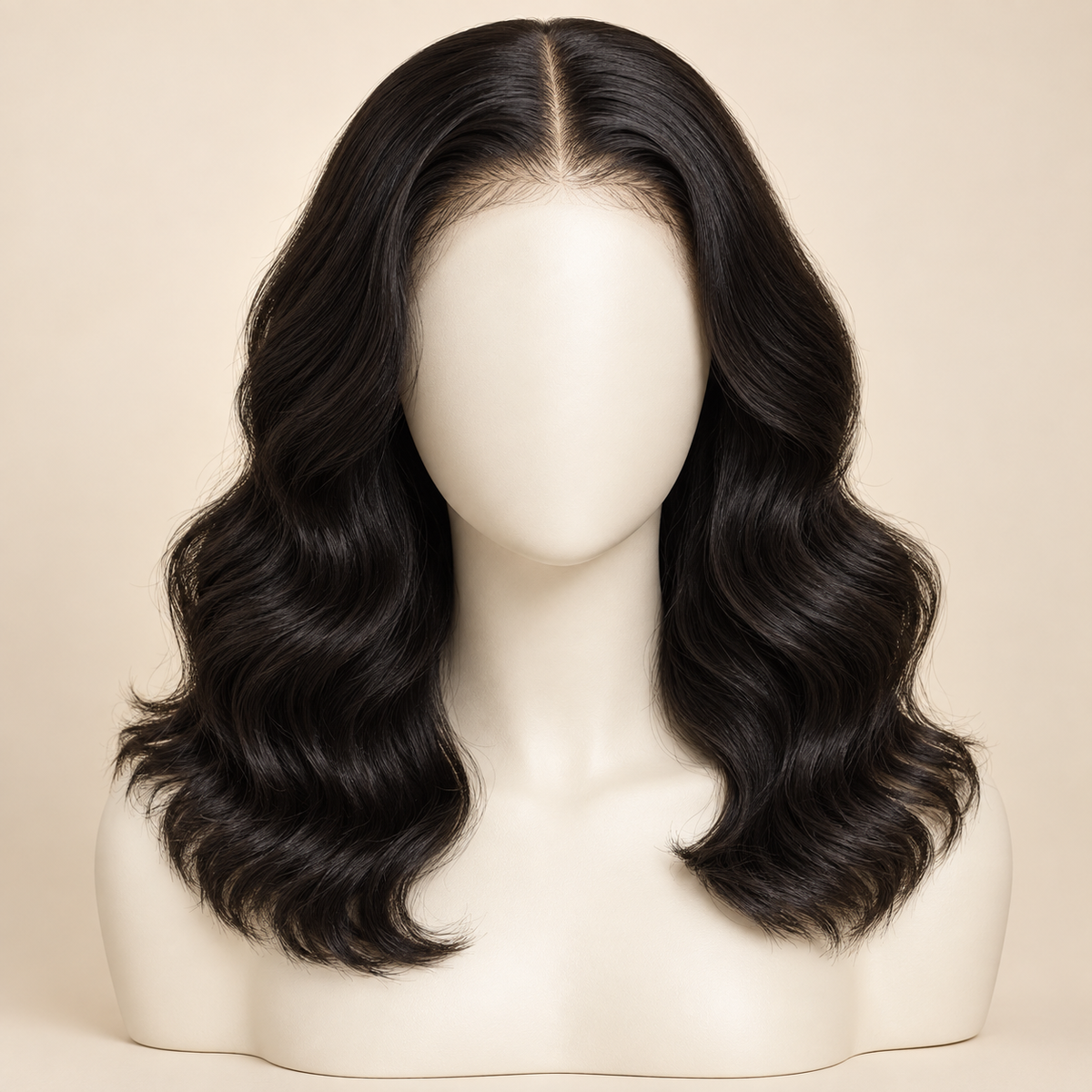 Body Wave 360 Lace Human Hair Wig, 150% density, 18 inch natural black body wave, mannequin primary view, AI-generated visualization.