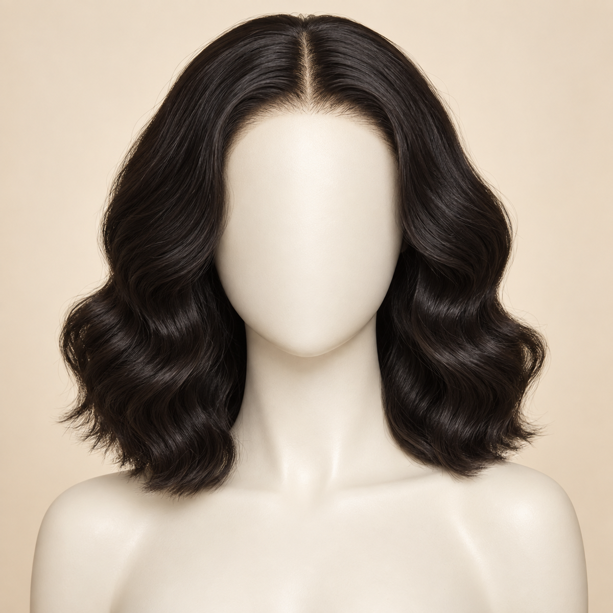 Body Wave 360 Lace Human Hair Wig, 10 inch natural black body wave, mannequin length variant, AI-generated visualization.
