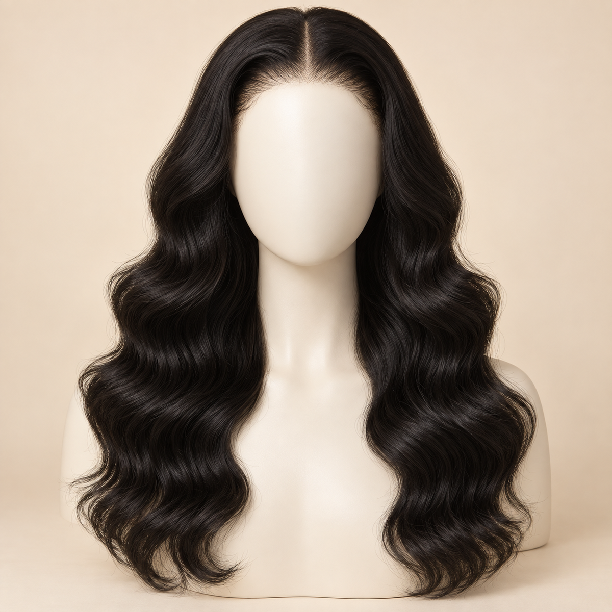 Body Wave 360 Lace Human Hair Wig, 18 inch natural black body wave, mannequin primary view, AI-generated visualization.