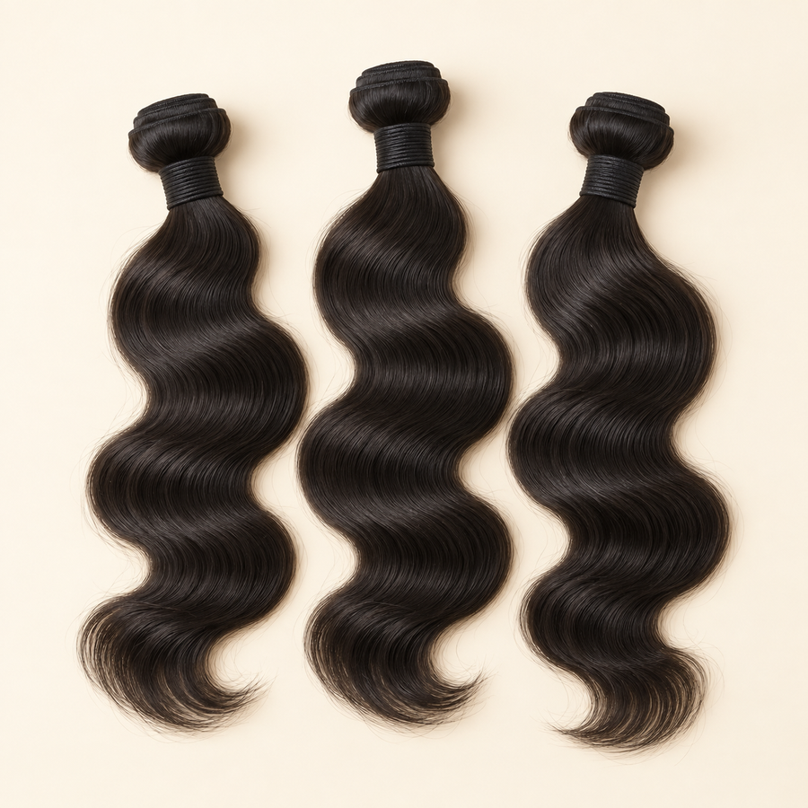 Body Wave Hair Bundles in natural black — 16 inch product view, AI-generated visualization