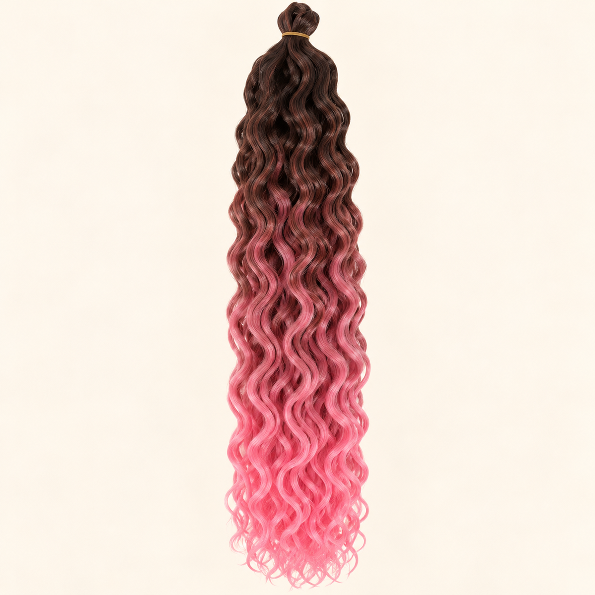 Ocean Wave Crochet Hair 24-inch synthetic crochet extension, shade T27/Pink brown-rooted pink, AI-generated visualization