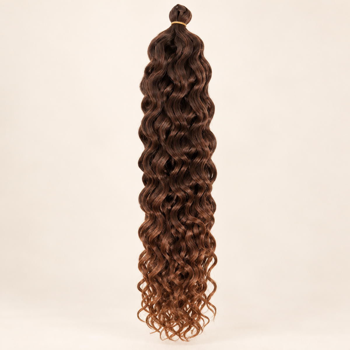 Ocean Wave Crochet Hair 24-inch synthetic crochet extension, shade T30 warm medium brown, AI-generated visualization