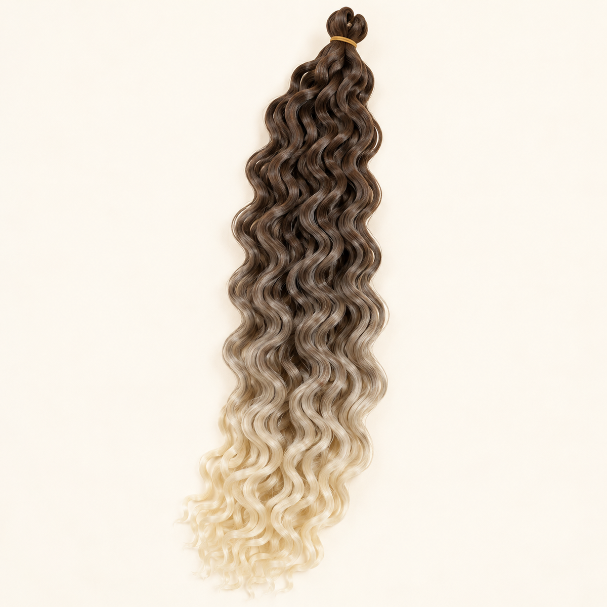 Ocean Wave Crochet Hair 24-inch synthetic crochet extension, shade T4/613 dark brown to blonde, AI-generated visualization
