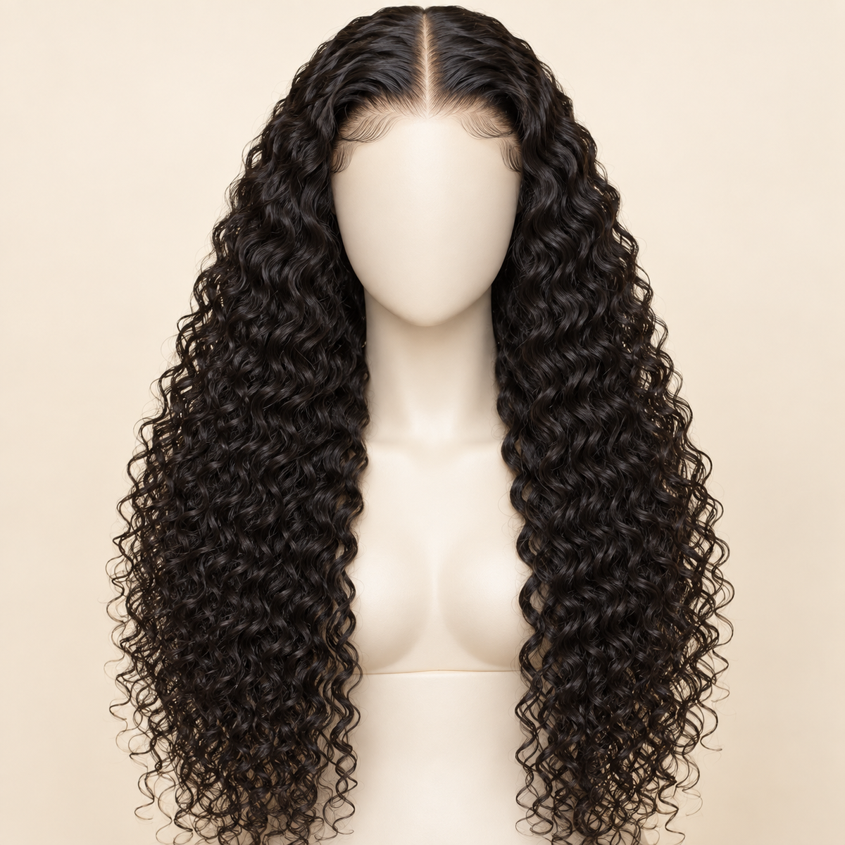 Deep Curly Lace Front Human Hair Wig, natural black 13x6, 30 inch construction view, AI-generated visualization