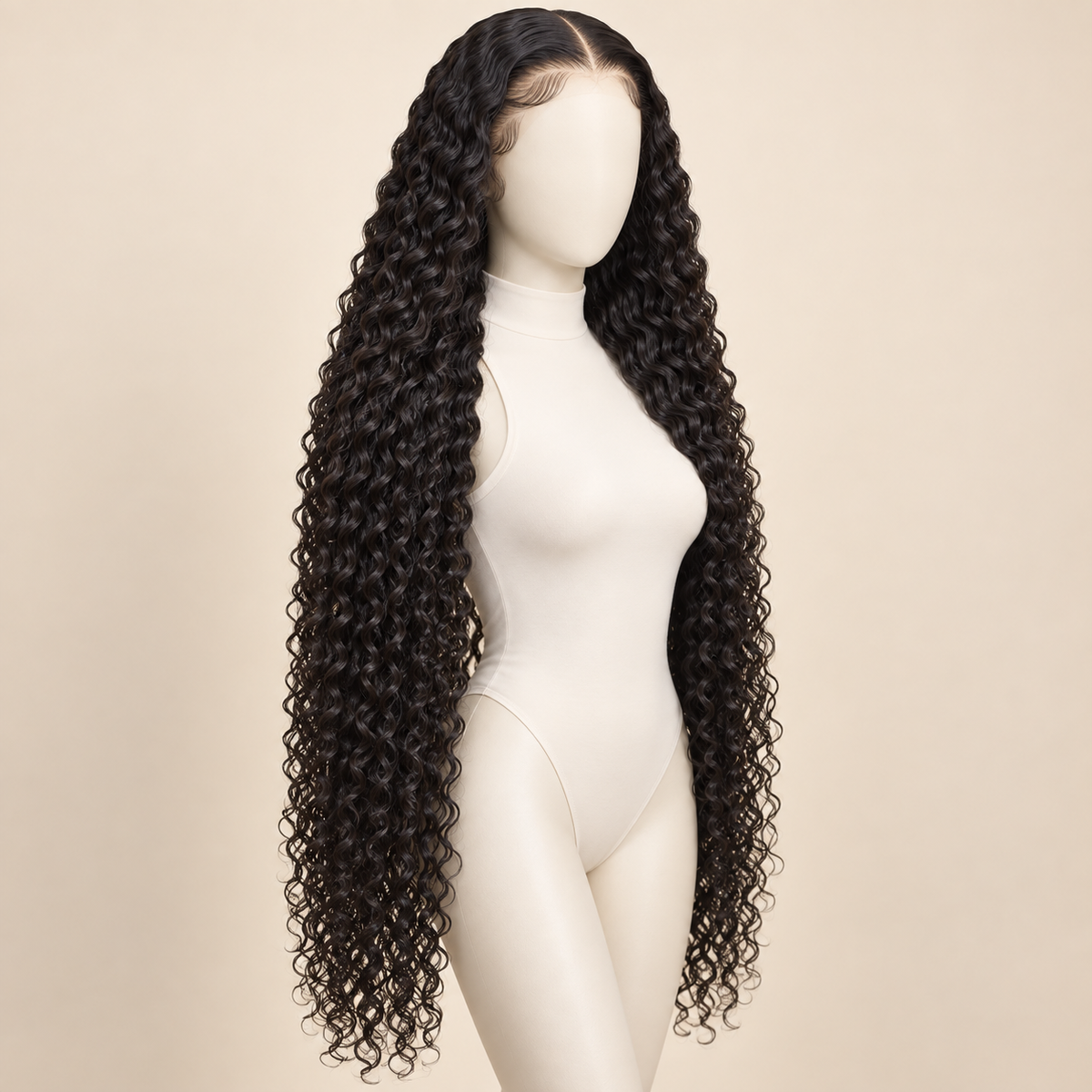 Deep Curly Lace Front Human Hair Wig, natural black 13x6, 40 inch construction view, AI-generated visualization