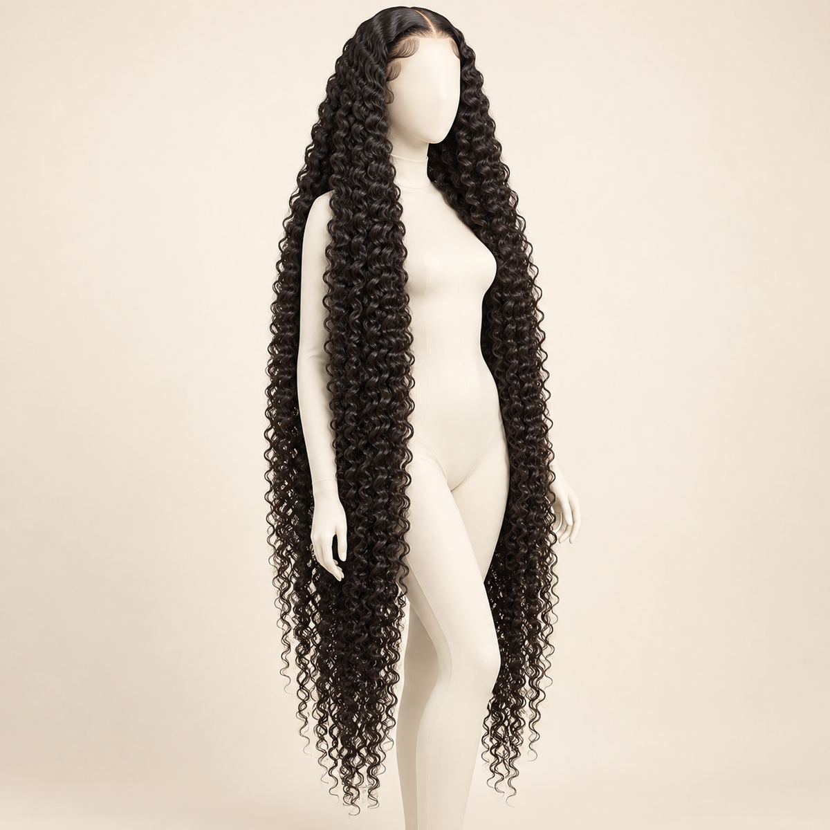 Deep Curly Lace Front Human Hair Wig, natural black 13x6 200% density, 42 inch construction view, AI-generated visualization