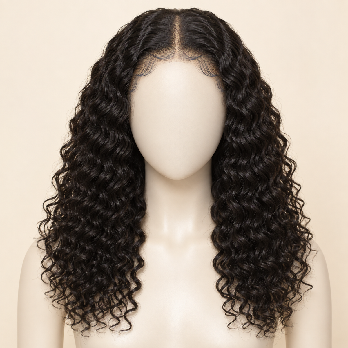 Deep Curly Lace Front Human Hair Wig, natural black 5x5 closure 200% density, 18 inch construction view, AI-generated visualization