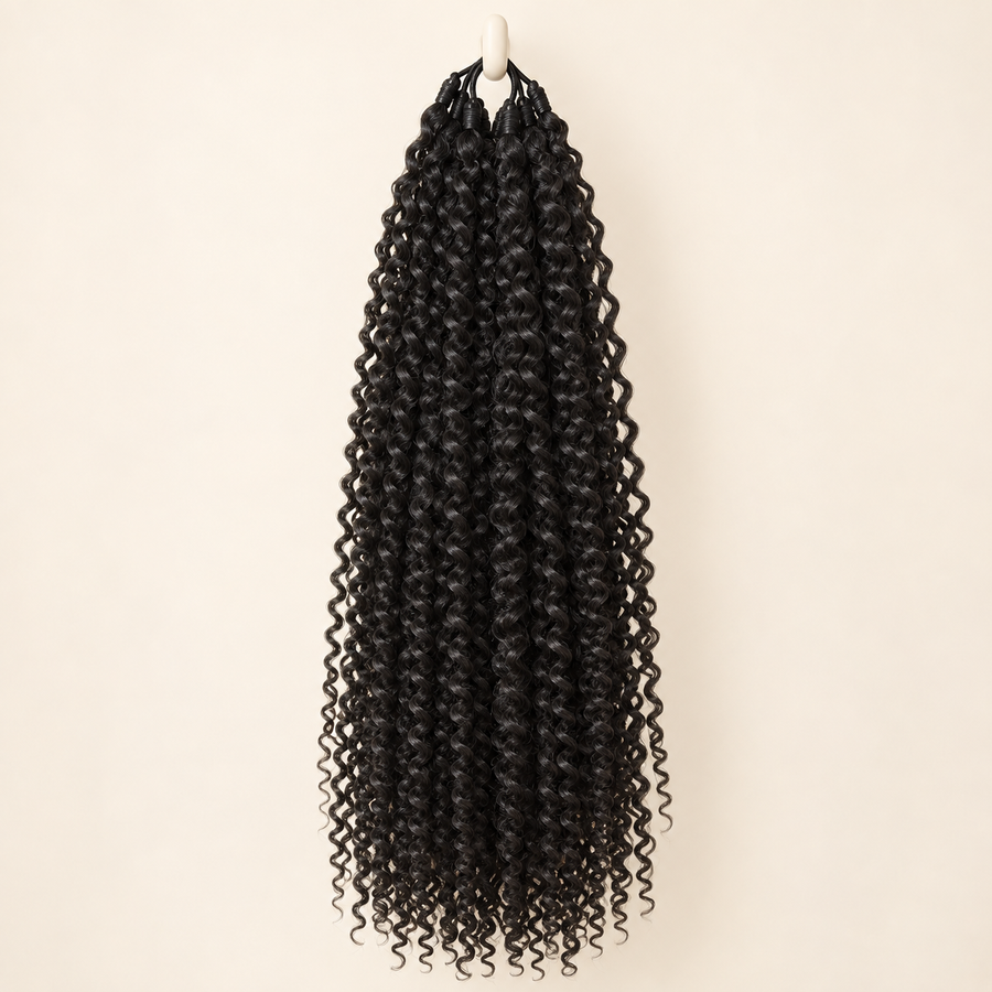 Kinky Curly Crochet Braiding Hair 22 Inch – 1B natural black product-only primary, AI-generated visualization