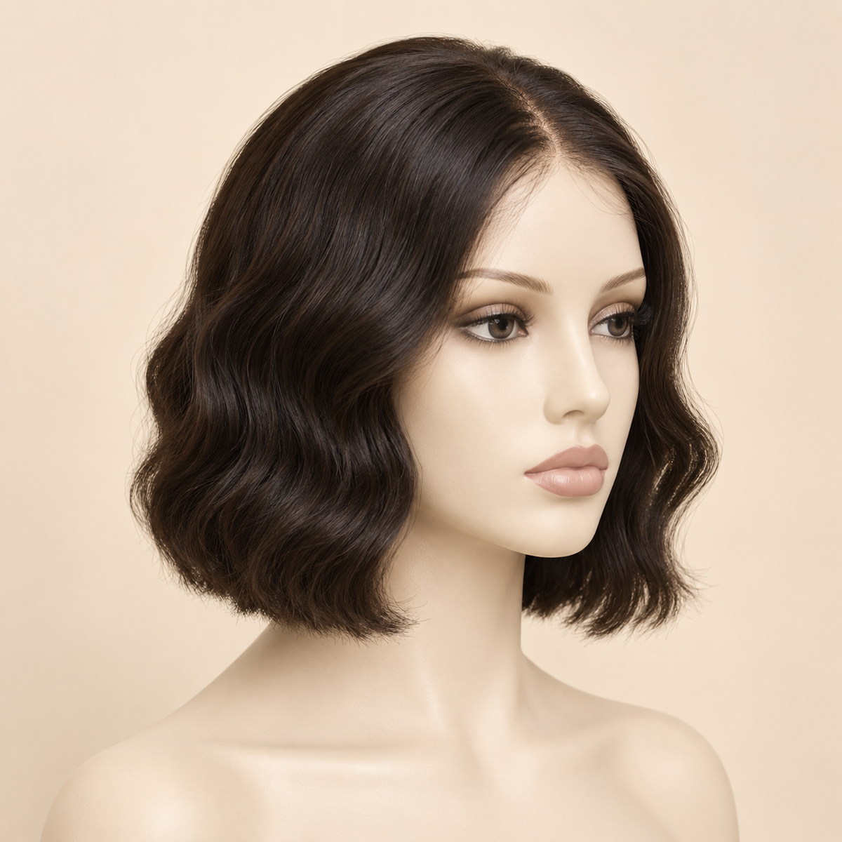 Body Wave lace-closure human-hair wig, natural color, 10 inch, variant view, AI-generated visualization.