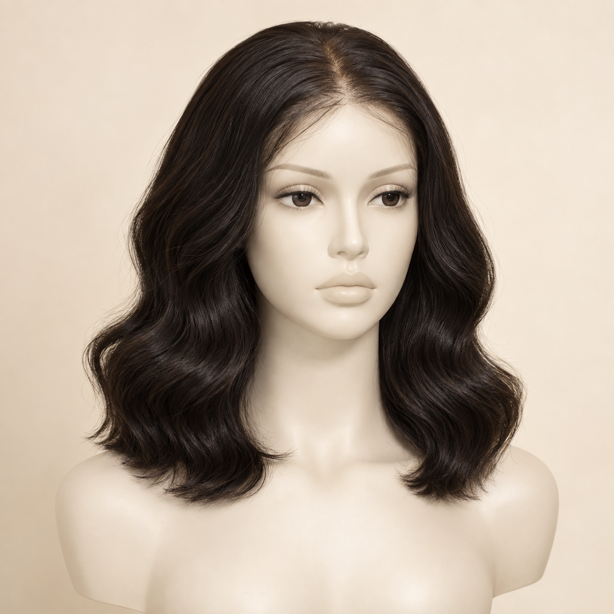 Body Wave lace-closure human-hair wig, natural color, 16 inch, variant view, AI-generated visualization.
