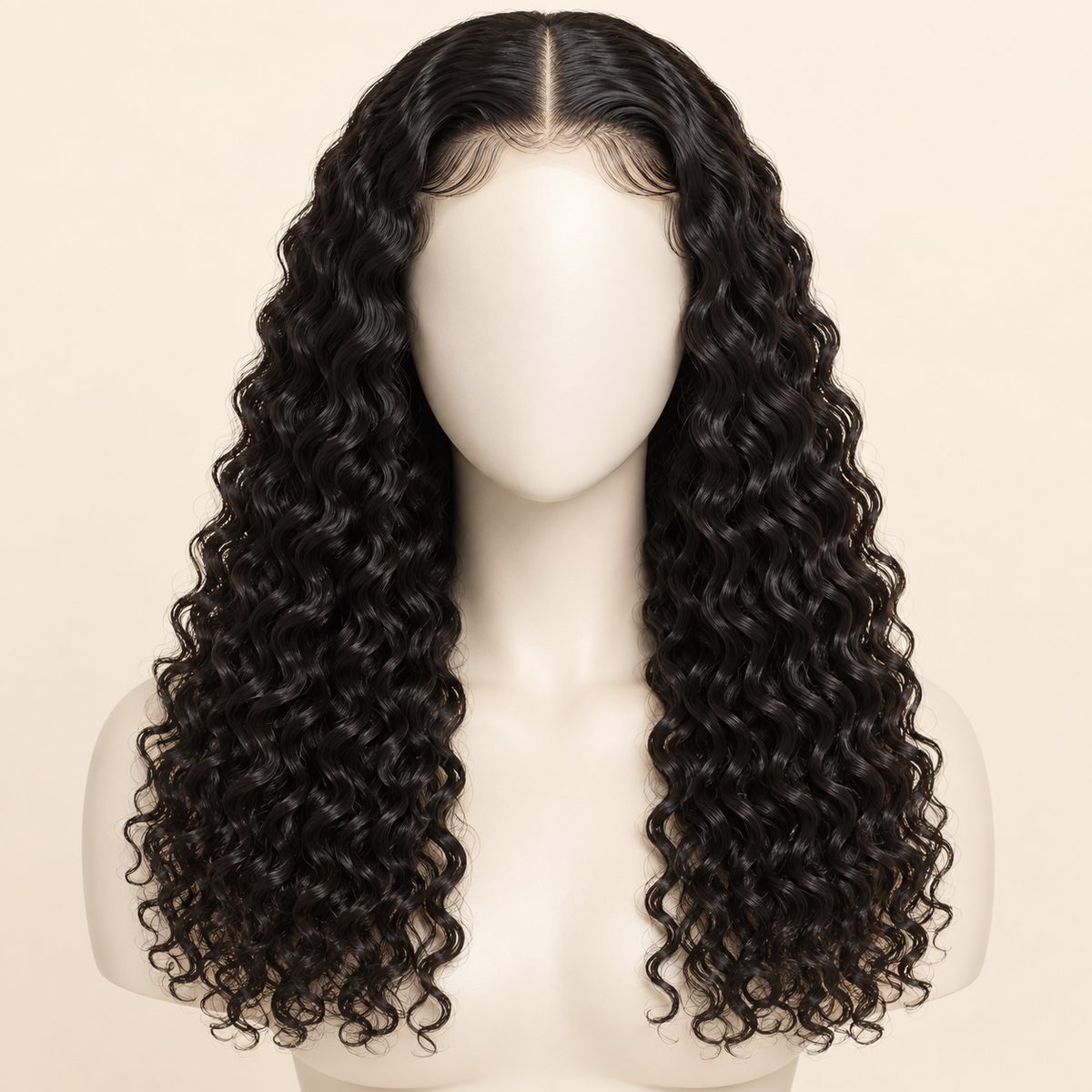 Deep Curly Lace Front Human Hair Wig, natural black 13x4, 18 inch length view, AI-generated visualization