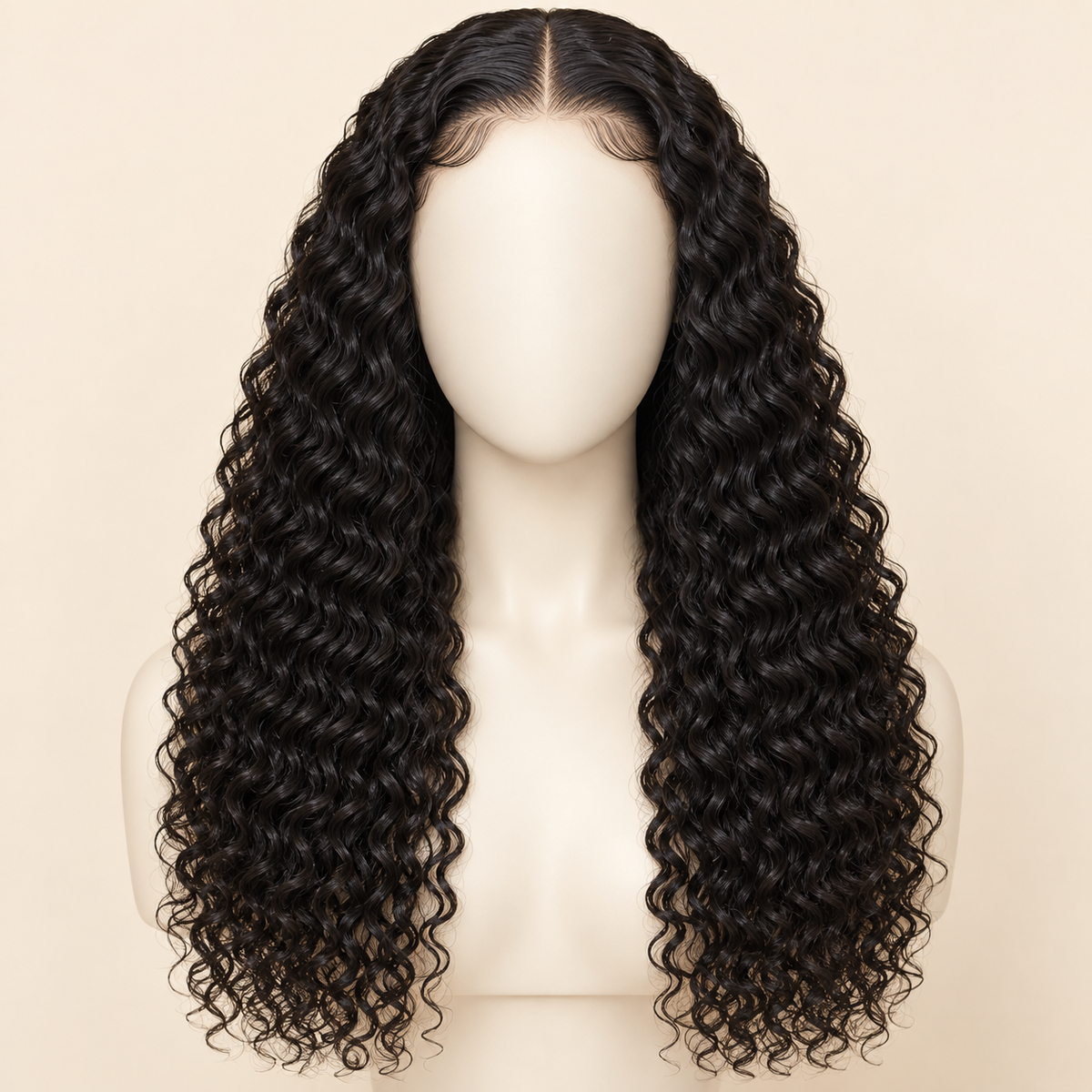 Deep Curly Lace Front Human Hair Wig, natural black 13x4, 20 inch length view, AI-generated visualization
