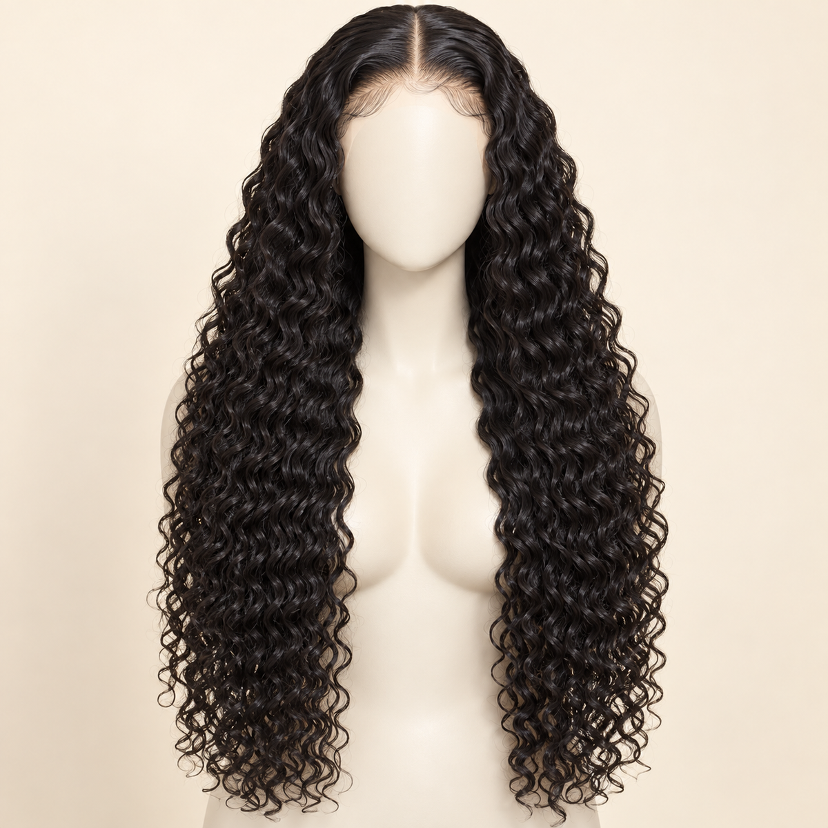 Deep Curly Lace Front Human Hair Wig, natural black 13x4, 22 inch length view, AI-generated visualization