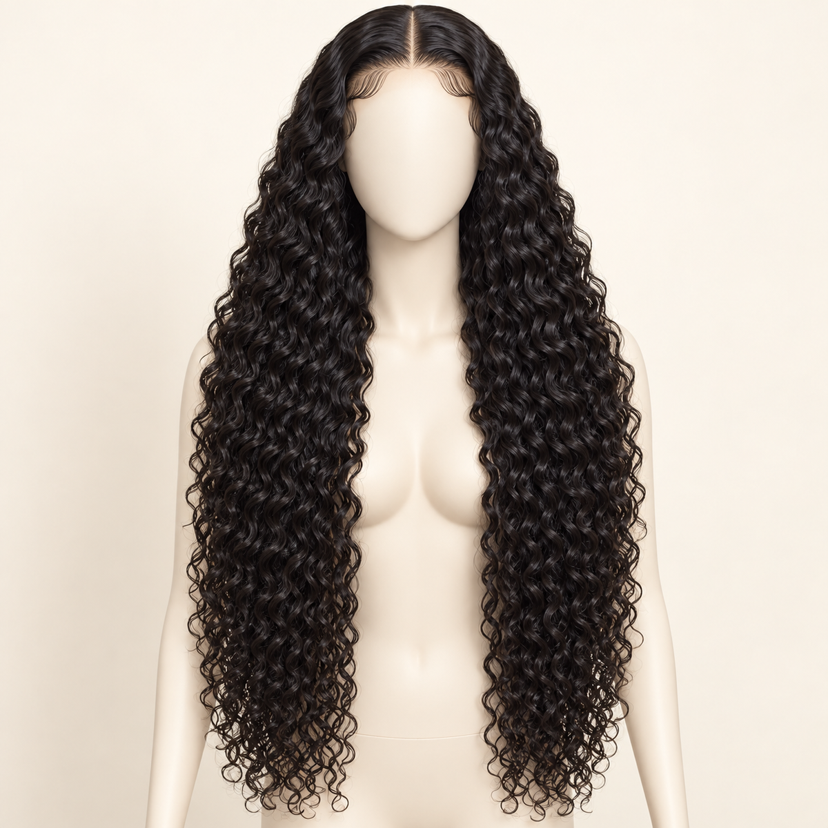 Deep Curly Lace Front Human Hair Wig, natural black 13x4, 26 inch length view, AI-generated visualization